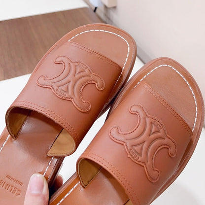 LEA TRIOMPHE PLATFORM SLIDES WOMEN VEGETABLE TANNED CALFSKIN BROWN