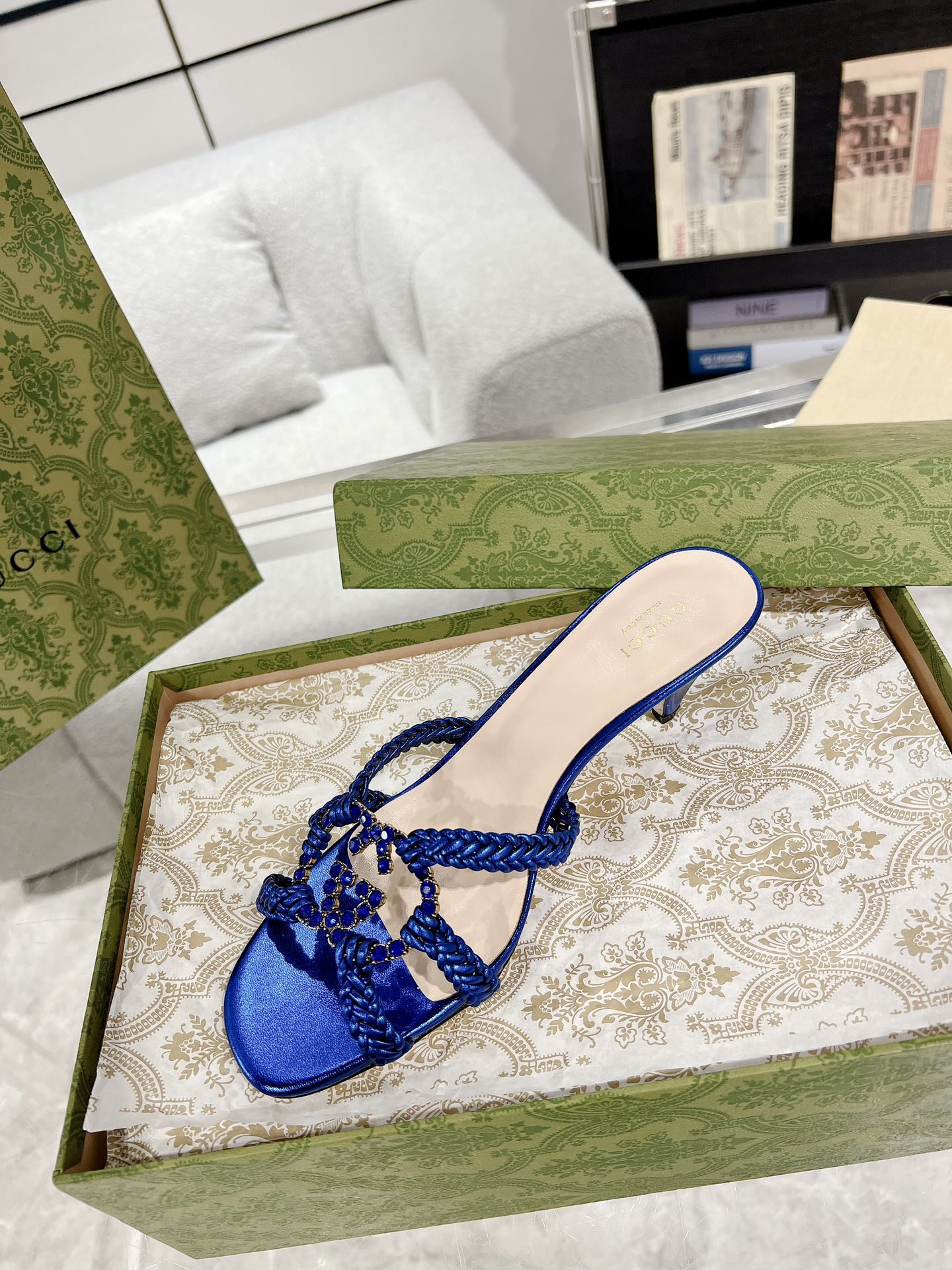 GG CRYSTAL MID - HEEL AZURE CALFSKIN