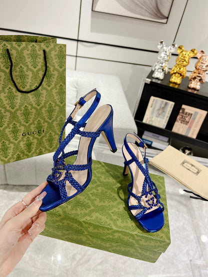 GG CRYSTAL HIGH HEEL SANDAL AZURE CALFSKIN SPECIAL