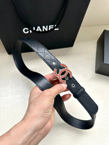 CHANEL 25S BELT 30 MM IN BLACK CALFSKIN 616961