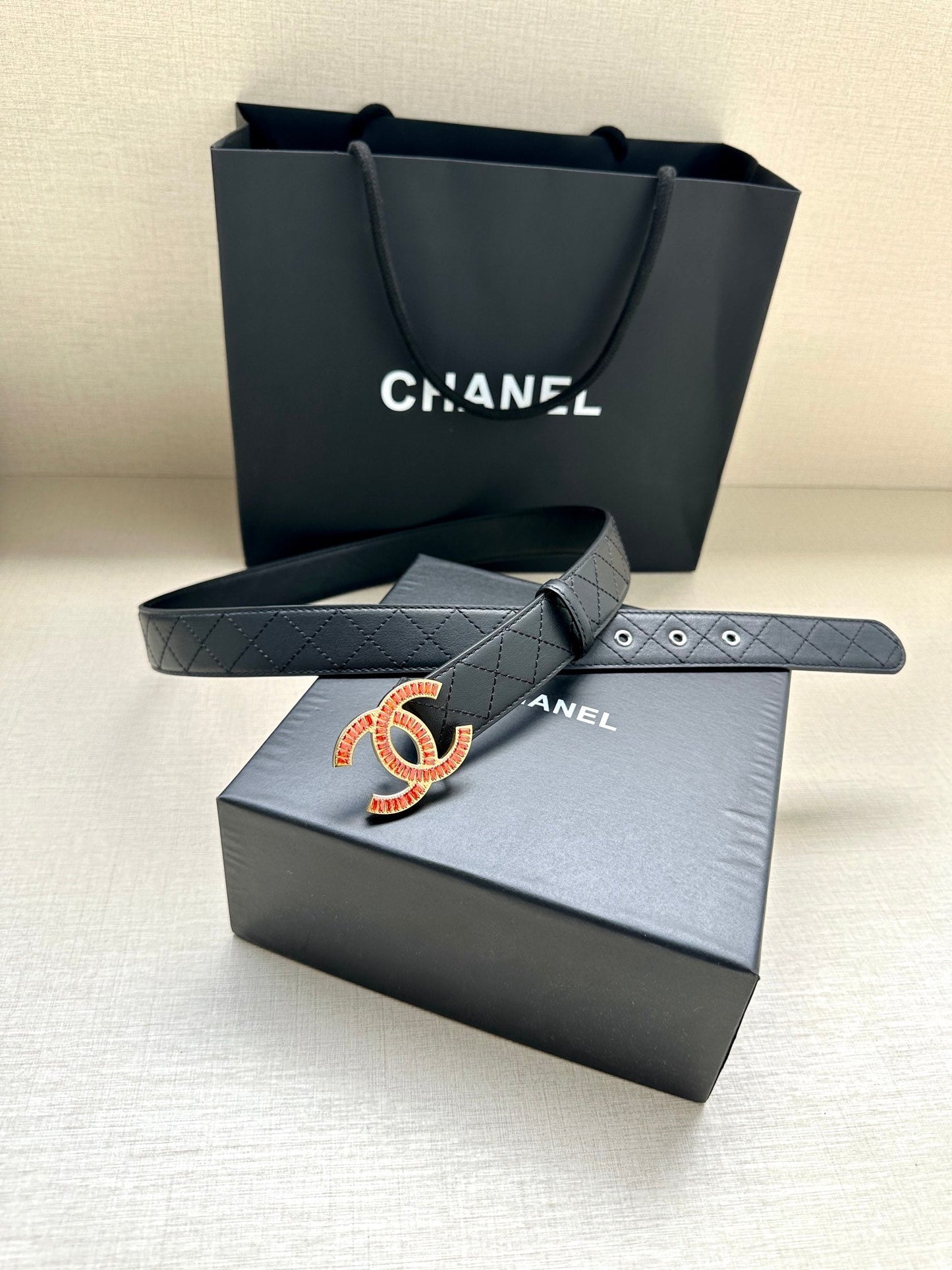 CHANEL 25S BELT 30 MM IN BLACK CALFSKIN 616961