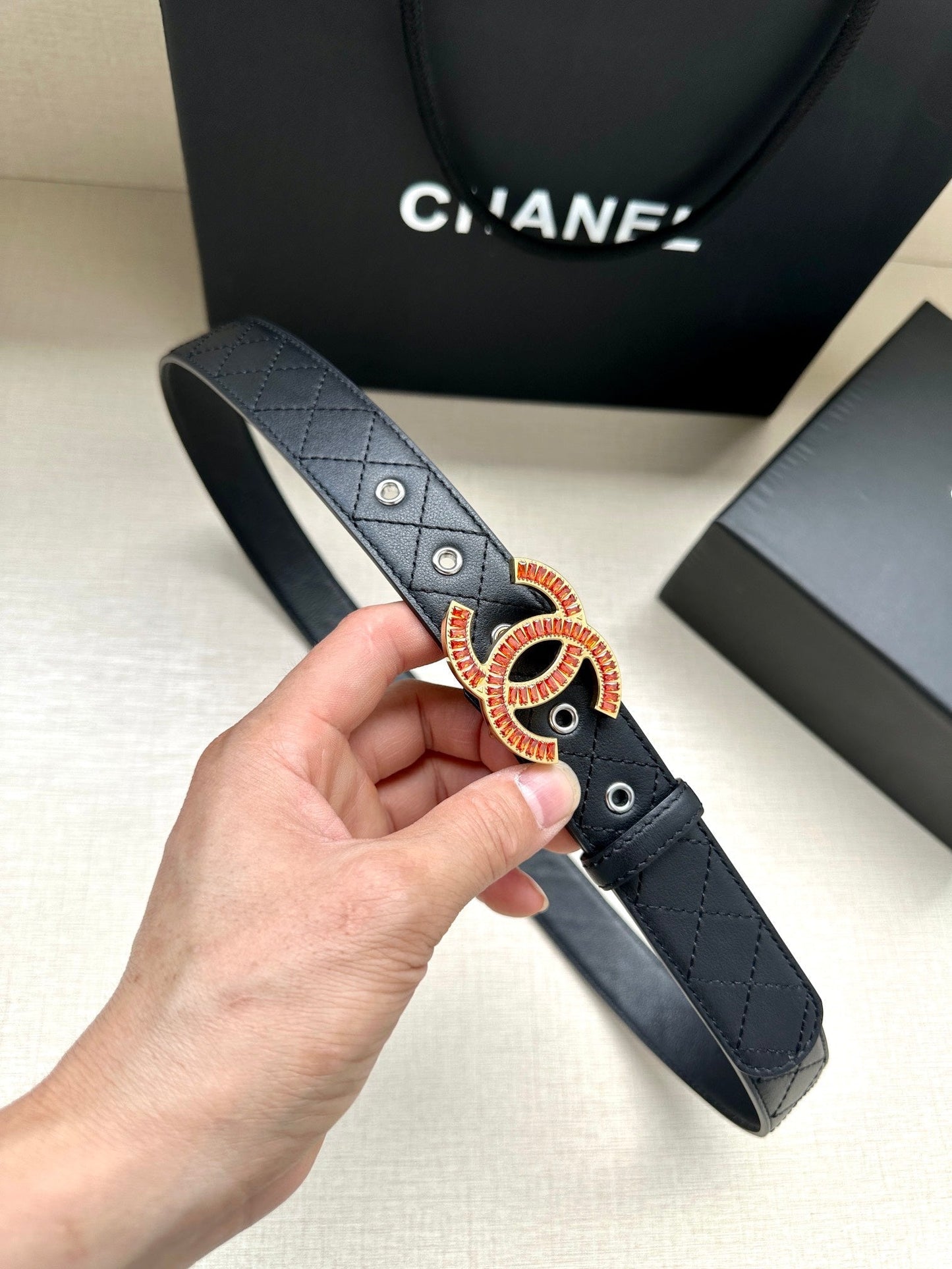 CHANEL 25S BELT 30 MM IN BLACK CALFSKIN 616961