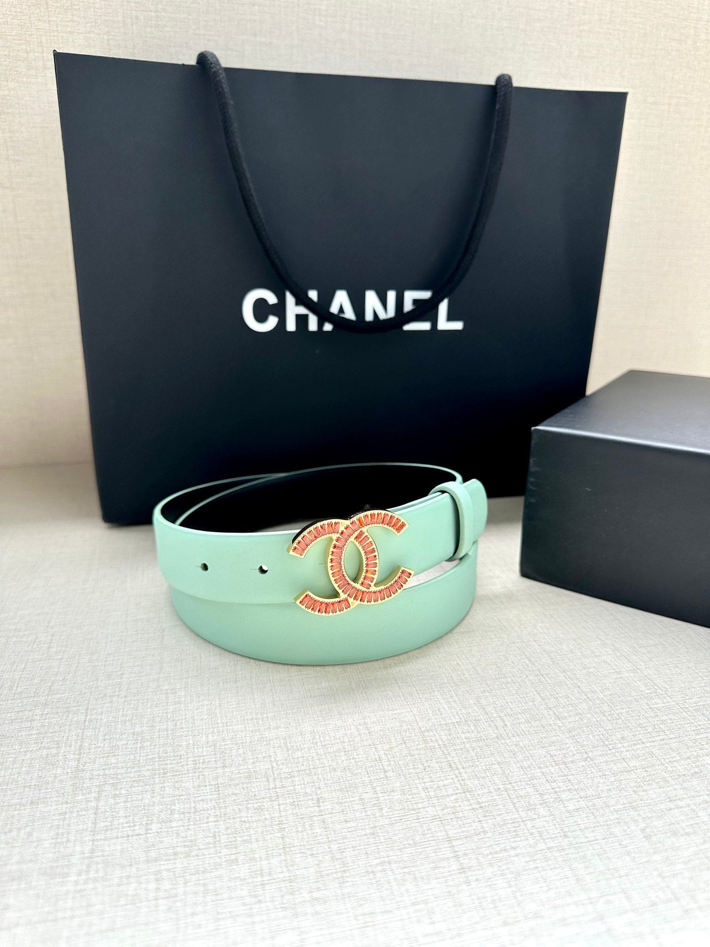 CHANEL 25S BELT 30 MM IN MINT GREEN CALFSKIN 616962
