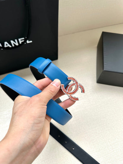 CHANEL 25S BELT 30 MM IN BLUE CALFSKIN 616963