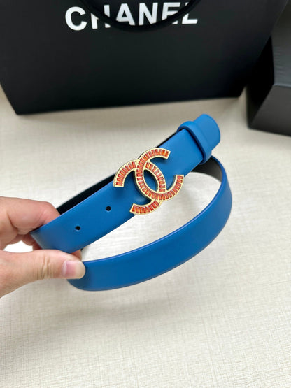 CHANEL 25S BELT 30 MM IN BLUE CALFSKIN 616963