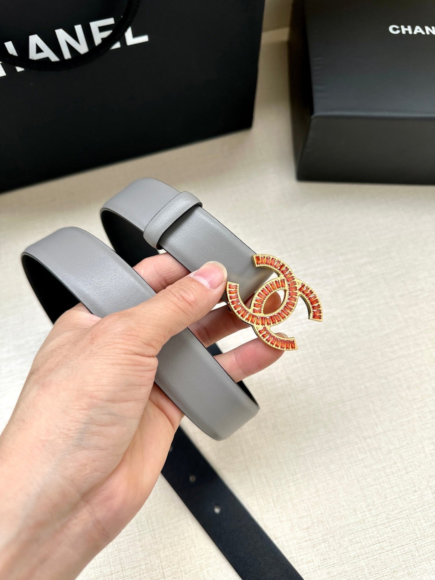 CHANEL 25S BELT 30 MM IN GREY CALFSKIN 616964