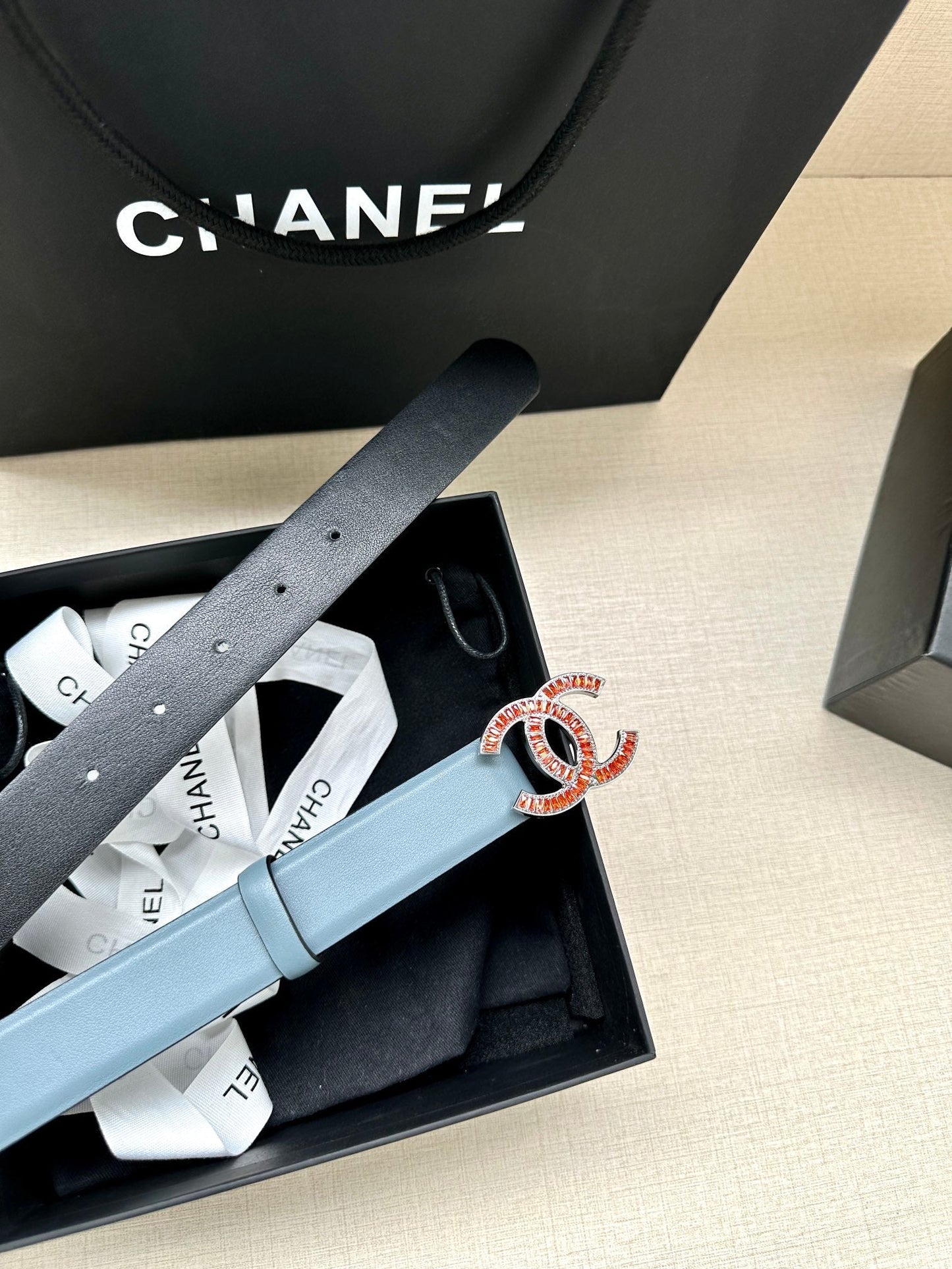 CHANEL 25S BELT 30 MM IN LIGHT STEEL BLUE CALFSKIN 616966