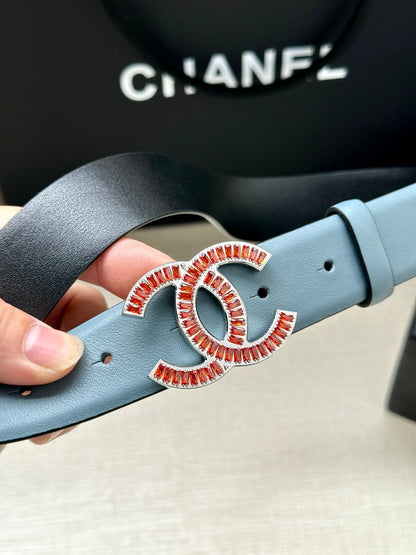 CHANEL 25S BELT 30 MM IN LIGHT STEEL BLUE CALFSKIN 616966