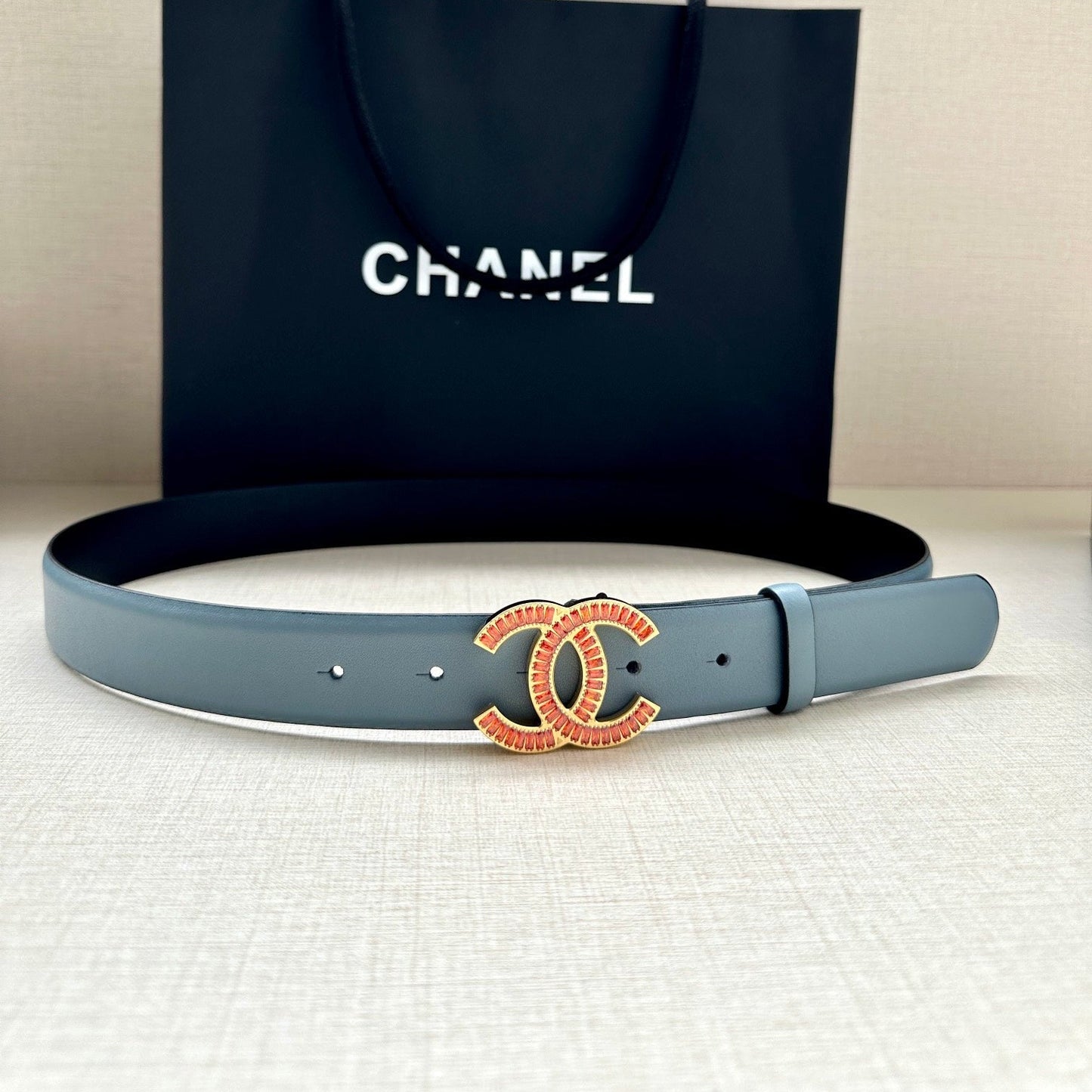 CHANEL 25S BELT 30 MM IN LIGHT STEEL BLUE CALFSKIN 616966