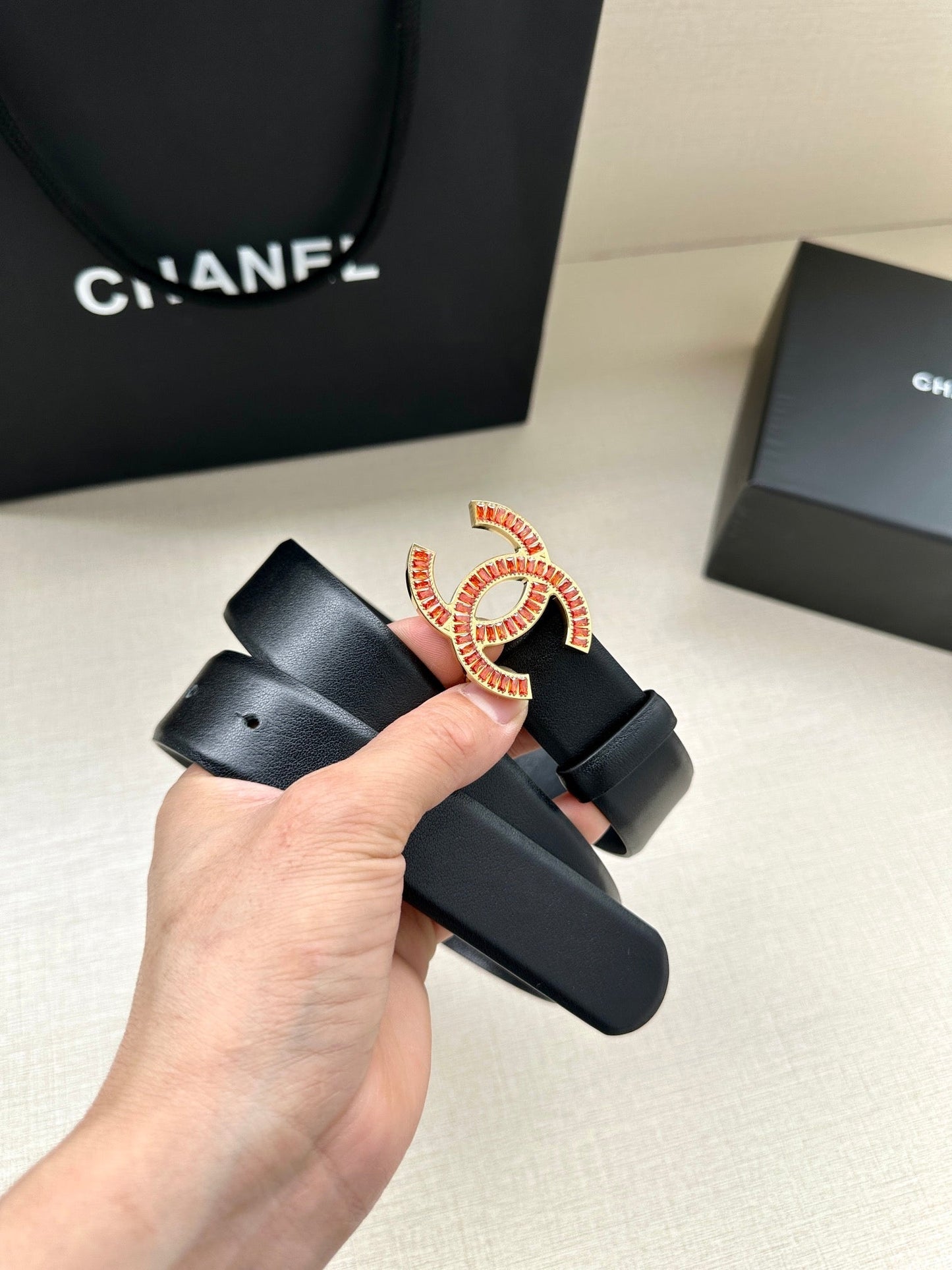 CHANEL 25S BELT 30 MM IN BLACK CALFSKIN 616968
