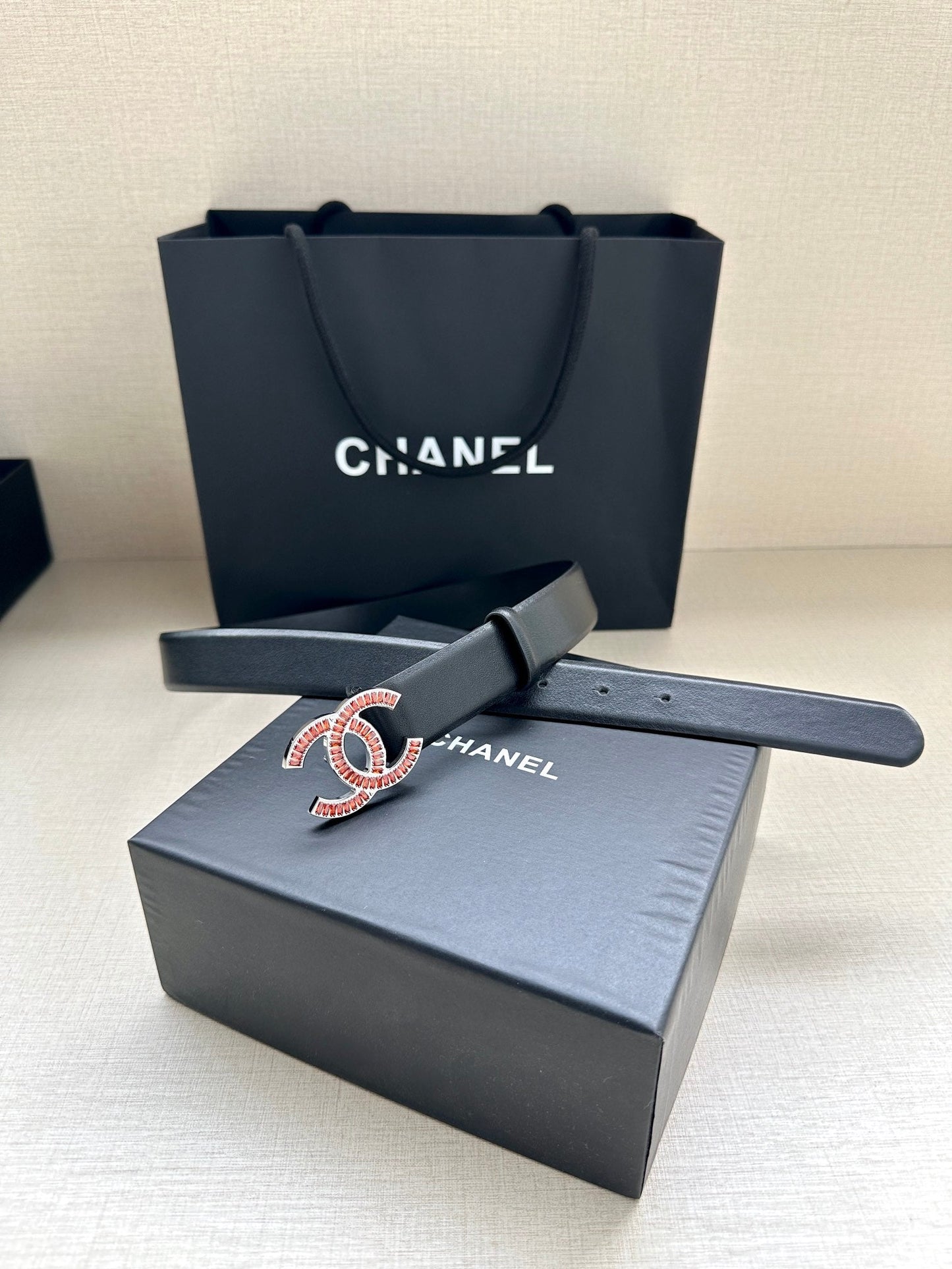 CHANEL 25S BELT 30 MM IN BLACK CALFSKIN 616968