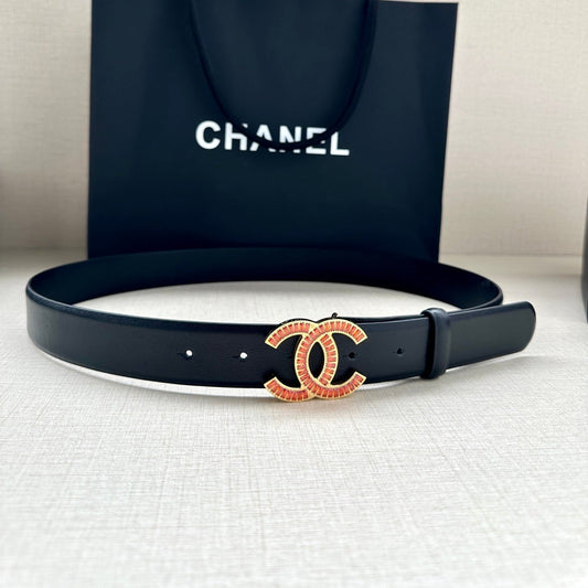 CHANEL 25S BELT 30 MM IN BLACK CALFSKIN 616968