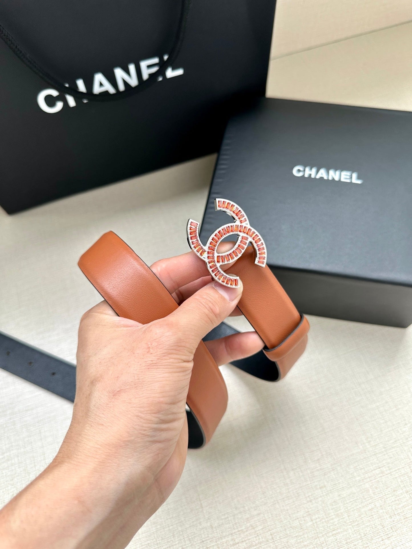 CHANEL 25S BELT 30 MM IN BROWN CALFSKIN 616969