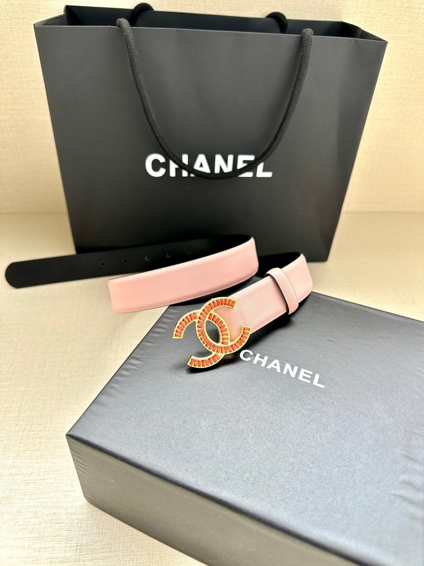 CHANEL 25S BELT 30 MM IN LIGHT PINK CALFSKIN 616971