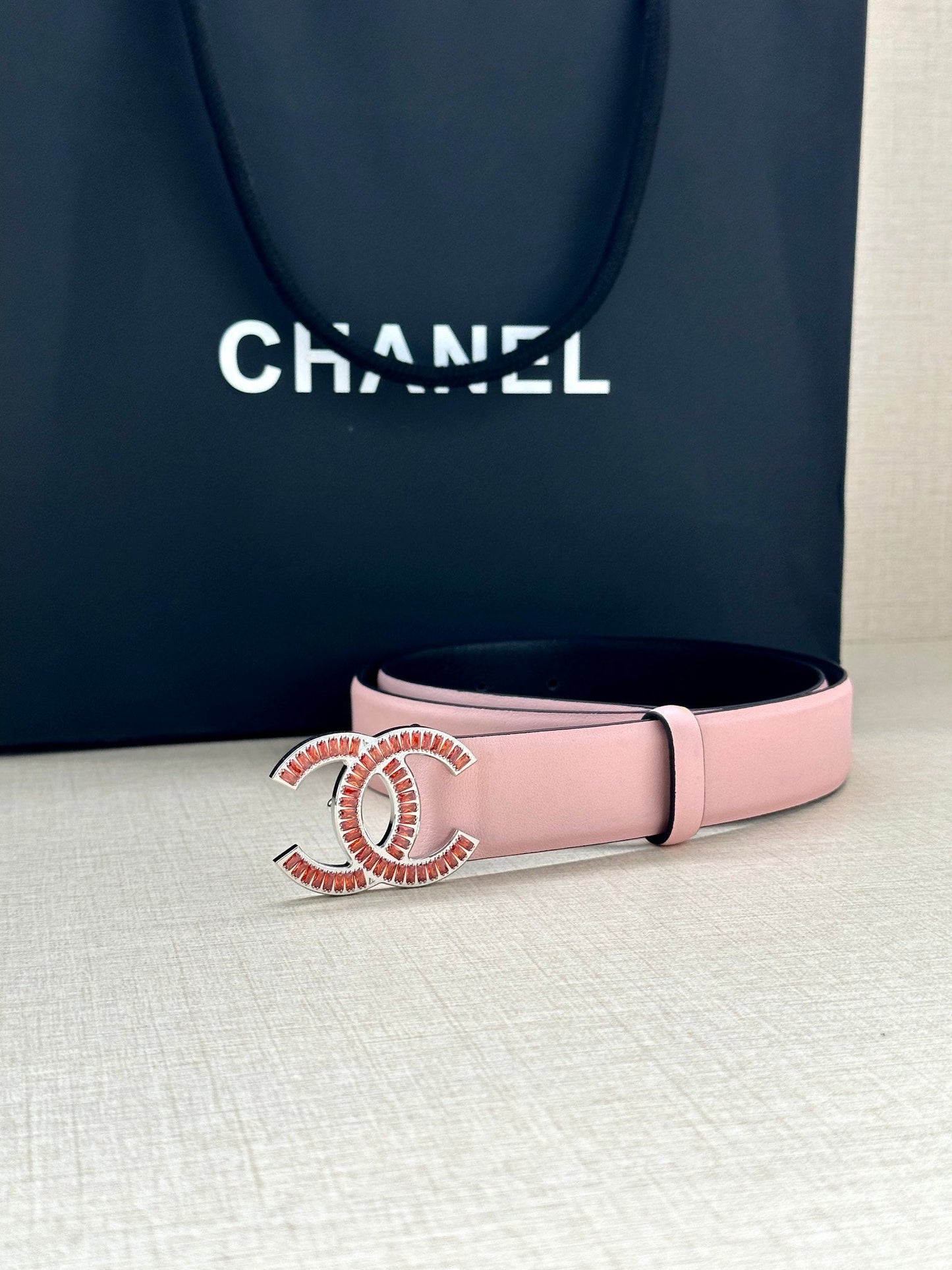 CHANEL 25S BELT 30 MM IN LIGHT PINK CALFSKIN 616971