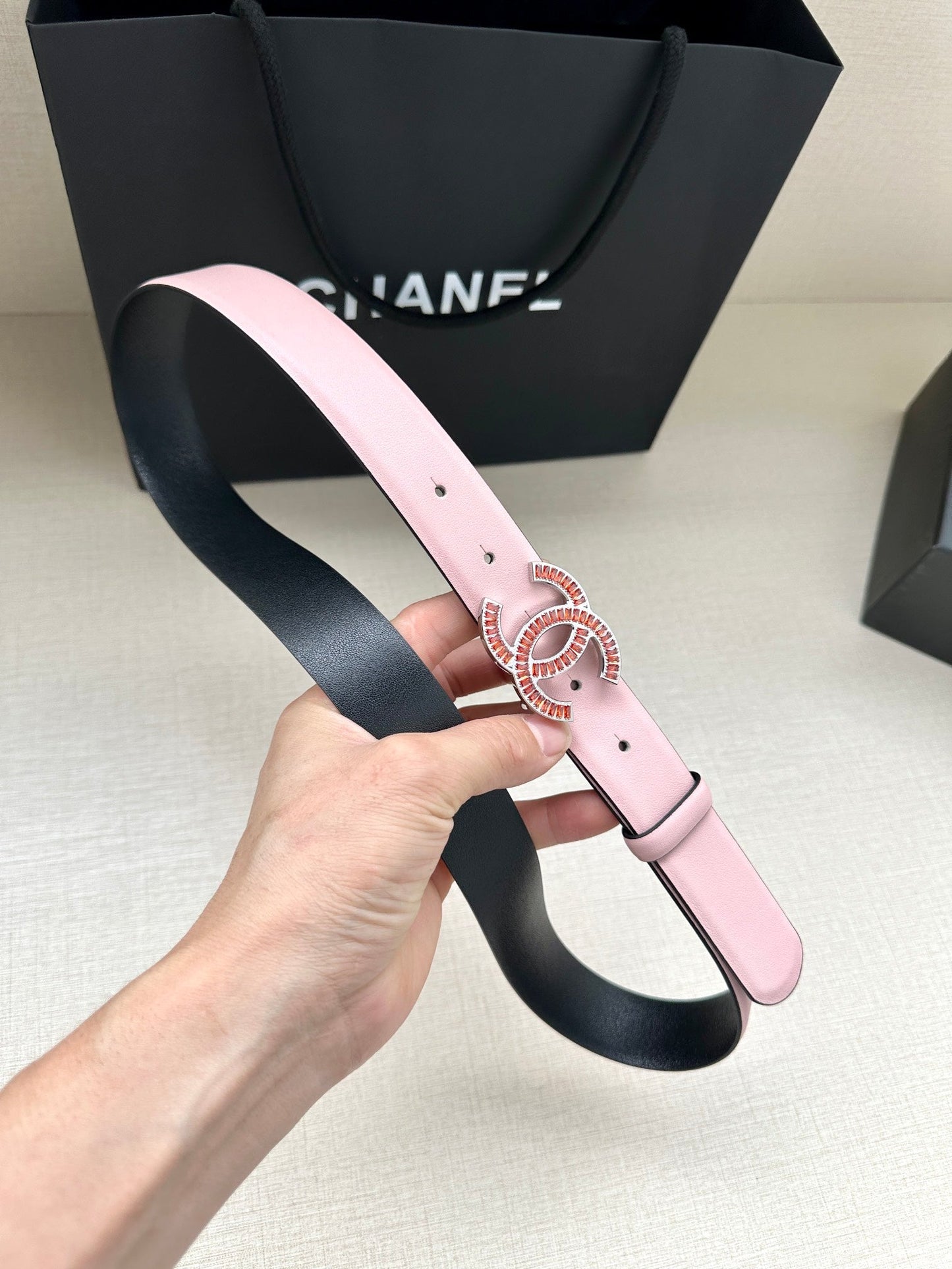 CHANEL 25S BELT 30 MM IN LIGHT PINK CALFSKIN 616971