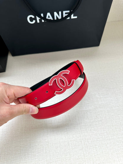 CC 30MM BELT IN CHERRY RED SMOOTH CALFSKIN METAL HARDWARE