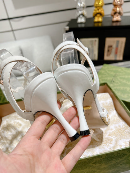 GG HIGH - HEEL SANDAL WHITE FABRIC ATTACH BOW