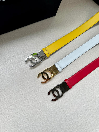 CC 30MM BELT IN BRIGHT YELLOW AND BLACK CALFSKIN WITH SILVER HARDWARE