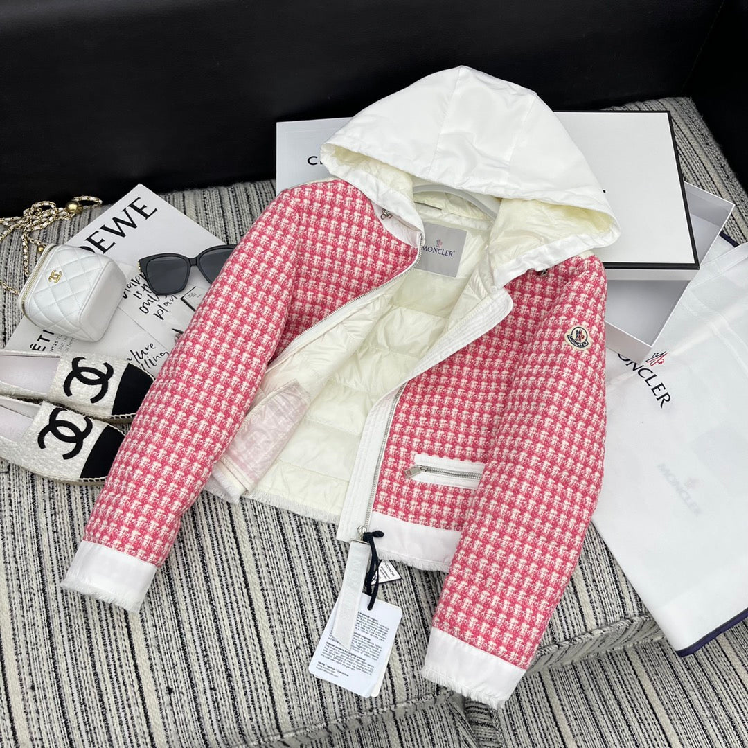 Moncler Style Short Tweed Hooded Down Puffer Jacket – Style 255