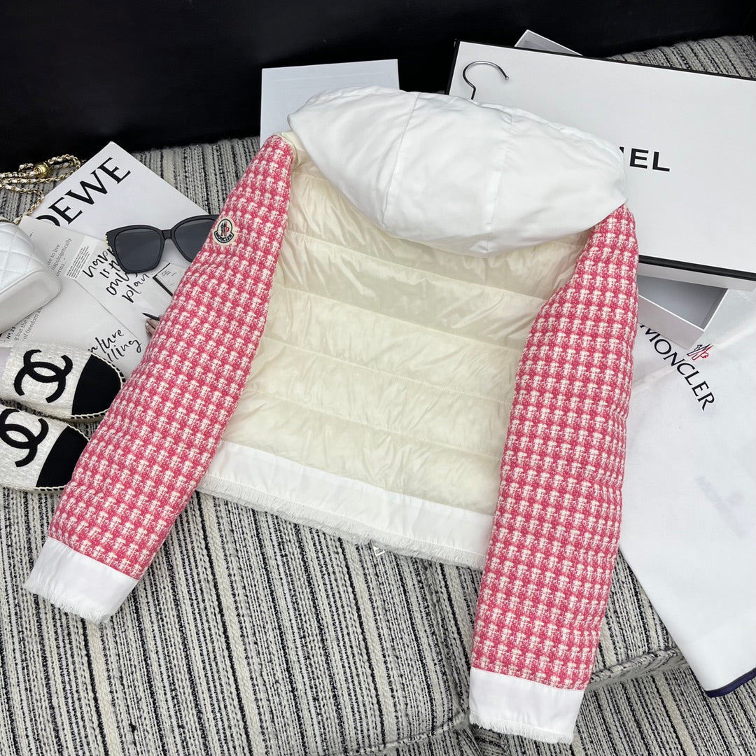 Moncler Style Short Tweed Hooded Down Puffer Jacket – Style 255