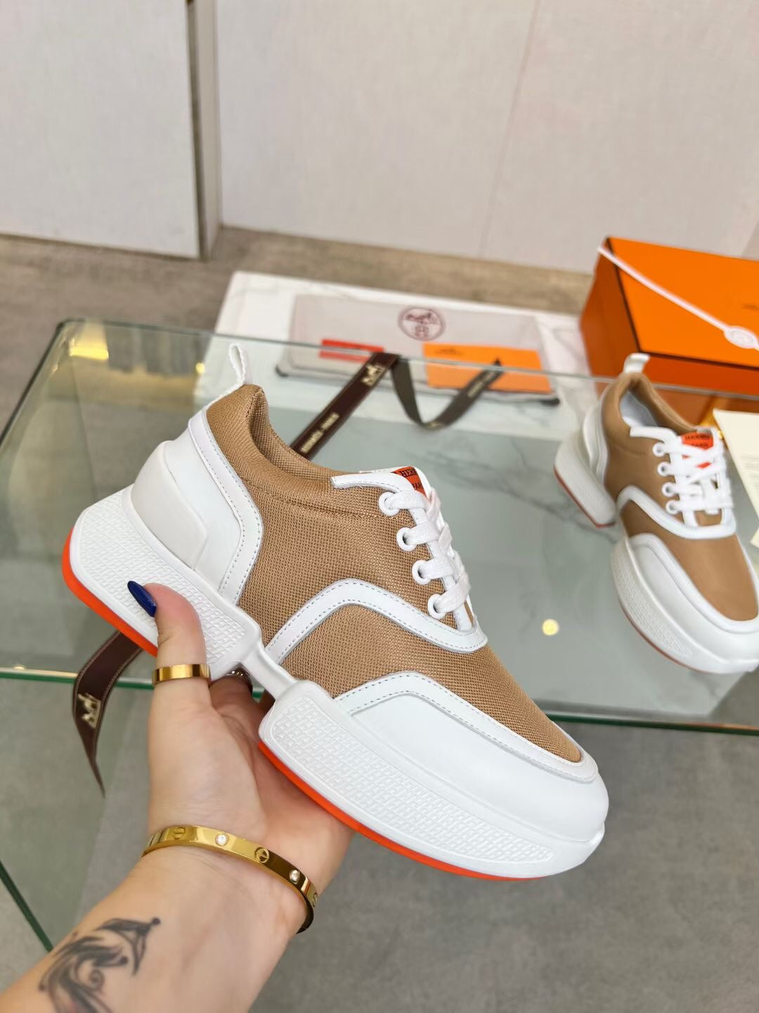 GIGA SNEAKER CARAMEL MIX WHITE CALFSKIN