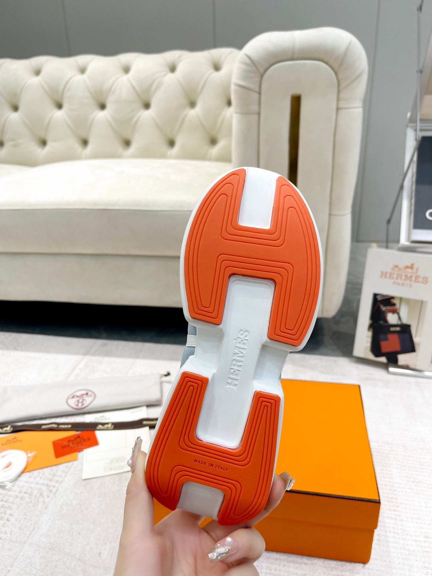 GIGA SNEAKER IN POWDER BLUE STITCHED MESH AND WHITE CALFSKIN