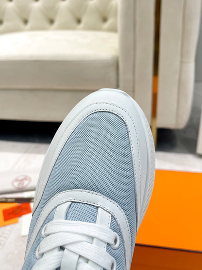 GIGA SNEAKER IN POWDER BLUE STITCHED MESH AND WHITE CALFSKIN