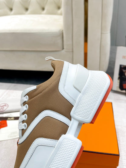 GIGA SNEAKER IN CIDER BROWN STITCHED MESH AND WHITE CALFSKIN