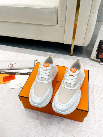 GIGA SNEAKER IN TAN BROWN STITCHED MESH AND WHITE CALFSKIN