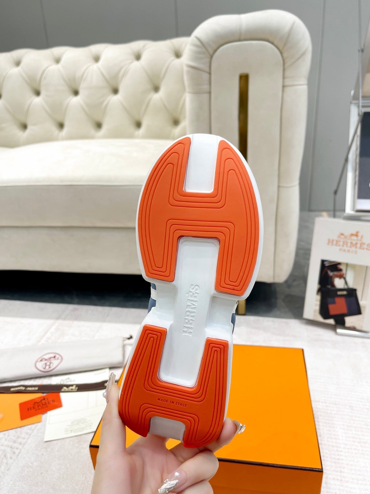 GIGA SNEAKER IN AEGEAN BLUE STITCHED MESH AND WHITE CALFSKIN