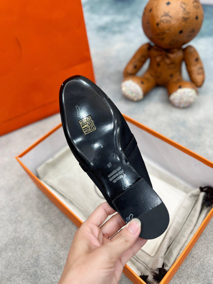 0Z Mule Black Silk Thick Cloth/Sheepskin