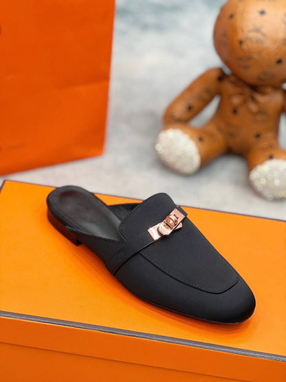 0Z Mule Black Silk Thick Cloth/Sheepskin