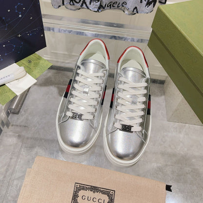 GG ACE GG SUPREME TRAINER SILVER CALFSKIN