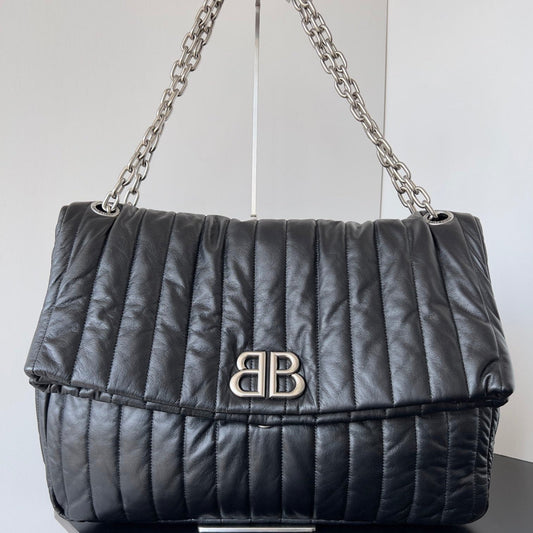 MONACO BAG 43 IN BLACK QUILTED THIN CALFSKIN SILVER HARDWARE
