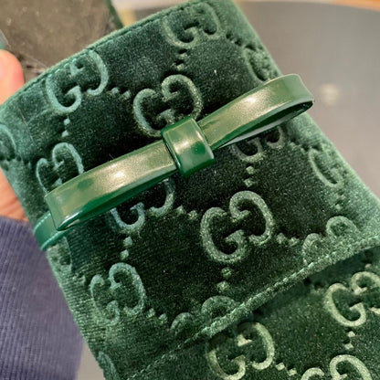 GG VELVET HIGH HEEL SANDALS WITH BEAUTIFUL LOGO DETAILS GREEN FOREST