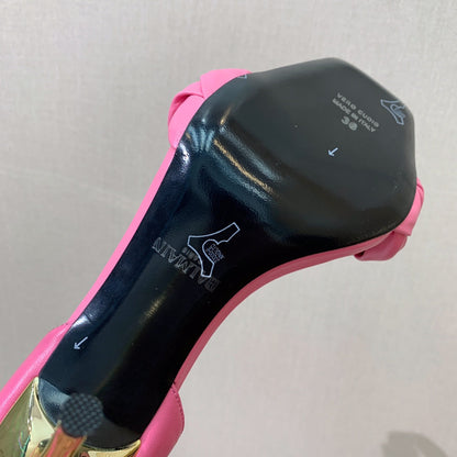 BALMAIN 25S ANKLE STRAP HIGH HEEL 95MM IN PINK CALFSKIN