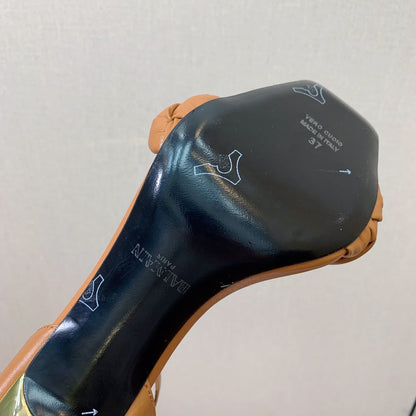 BALMAIN 25S ANKLE STRAP HIGH HEEL 95MM IN BROWN CALFSKIN