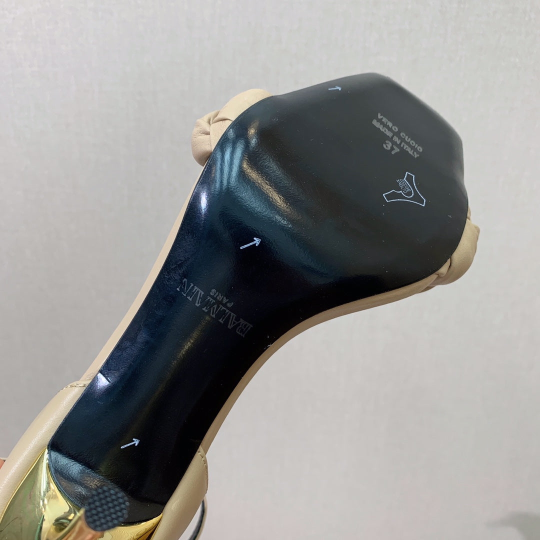 BALMAIN 25S ANKLE STRAP HIGH HEEL 95MM IN BEIGE GRAY CALFSKIN