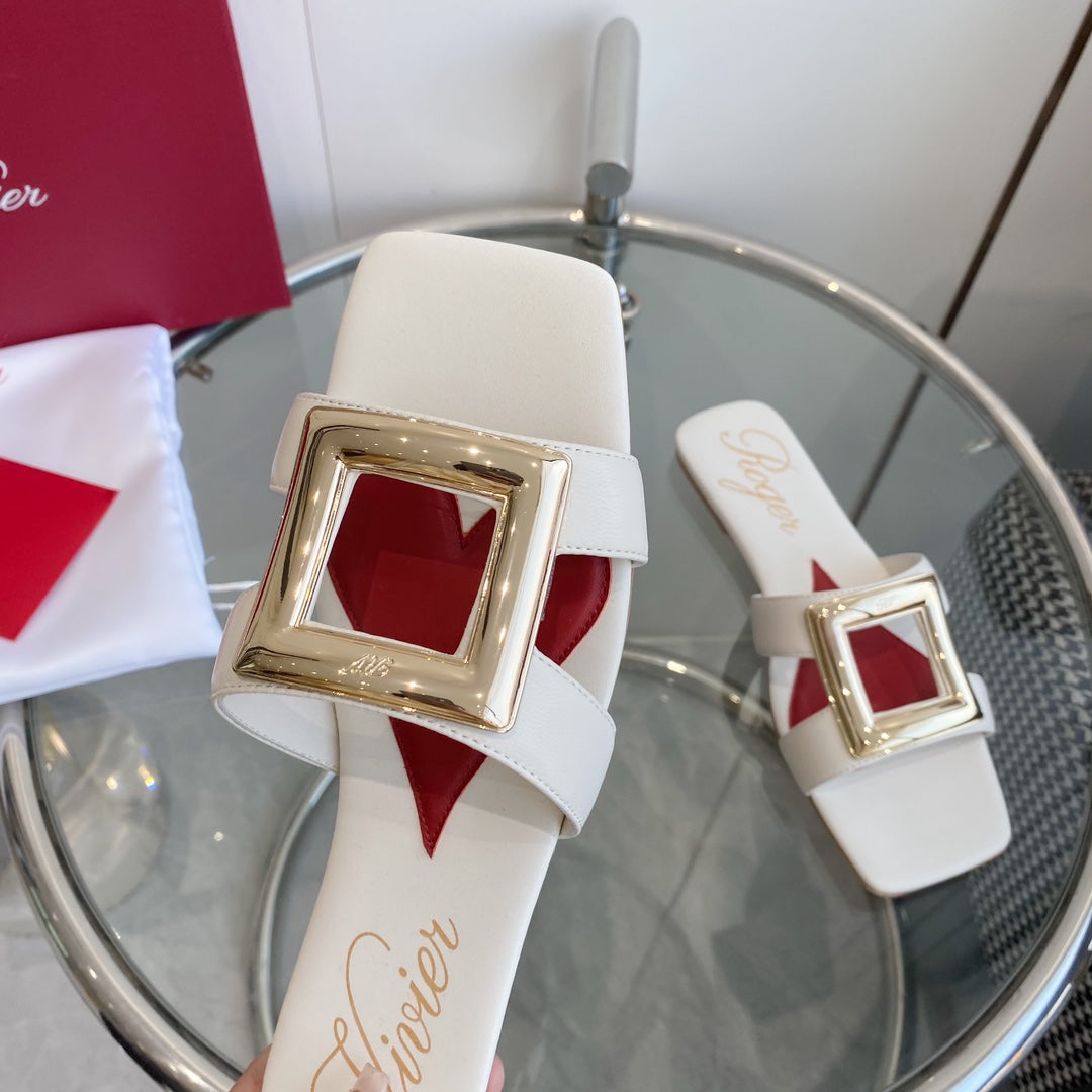 VIV' BY THE SEA LOVE METAL MULES IN WHITE CALFSKIN GOLD BUCKLE