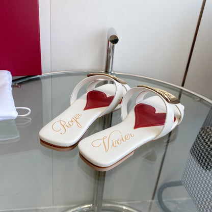 VIV' BY THE SEA LOVE METAL MULES IN WHITE CALFSKIN GOLD BUCKLE