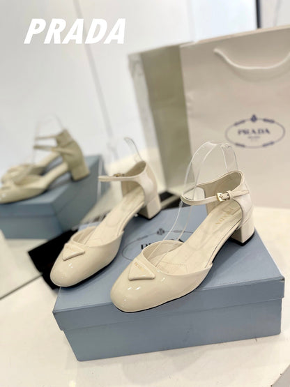 Pra Slingback 40 Square Sole White Patent Leather