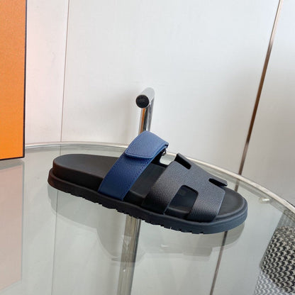 Chypre Sandal Black with blue straps Leather