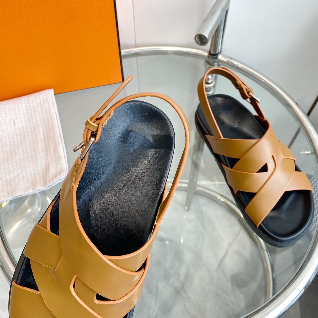 Genius Sandal Slingback Light Brown Calfskin Leather