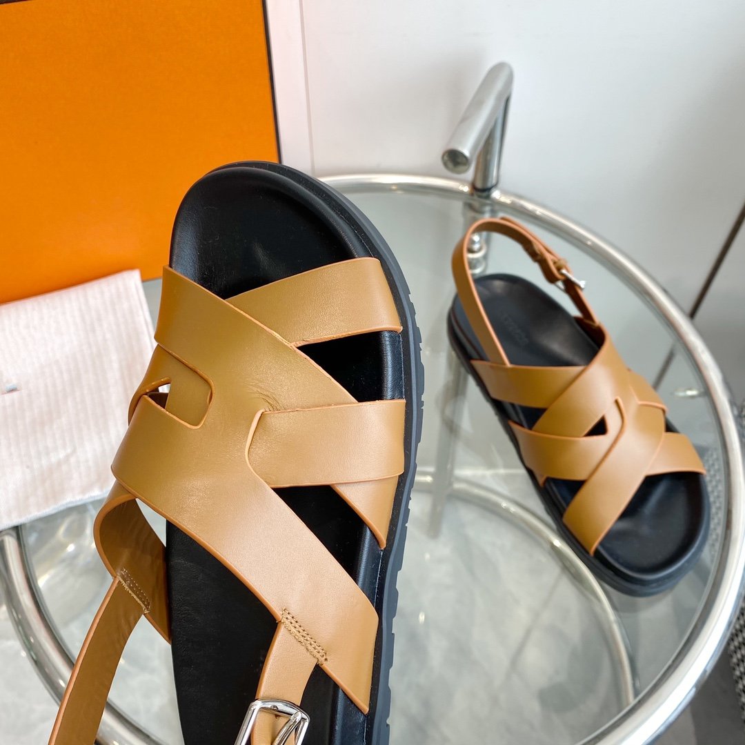 Genius Sandal Slingback Light Brown Calfskin Leather