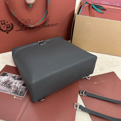 EXTRA POCKET BACKPACK L23.5 IN GRAY CALFSKIN WITH SILVER HARDWARE