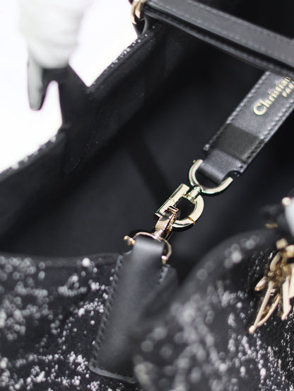 TOUJOURS BAG 37 IN BLACK MIX WHITE CANNAGE TWEED WITH GOLD HARDWARE