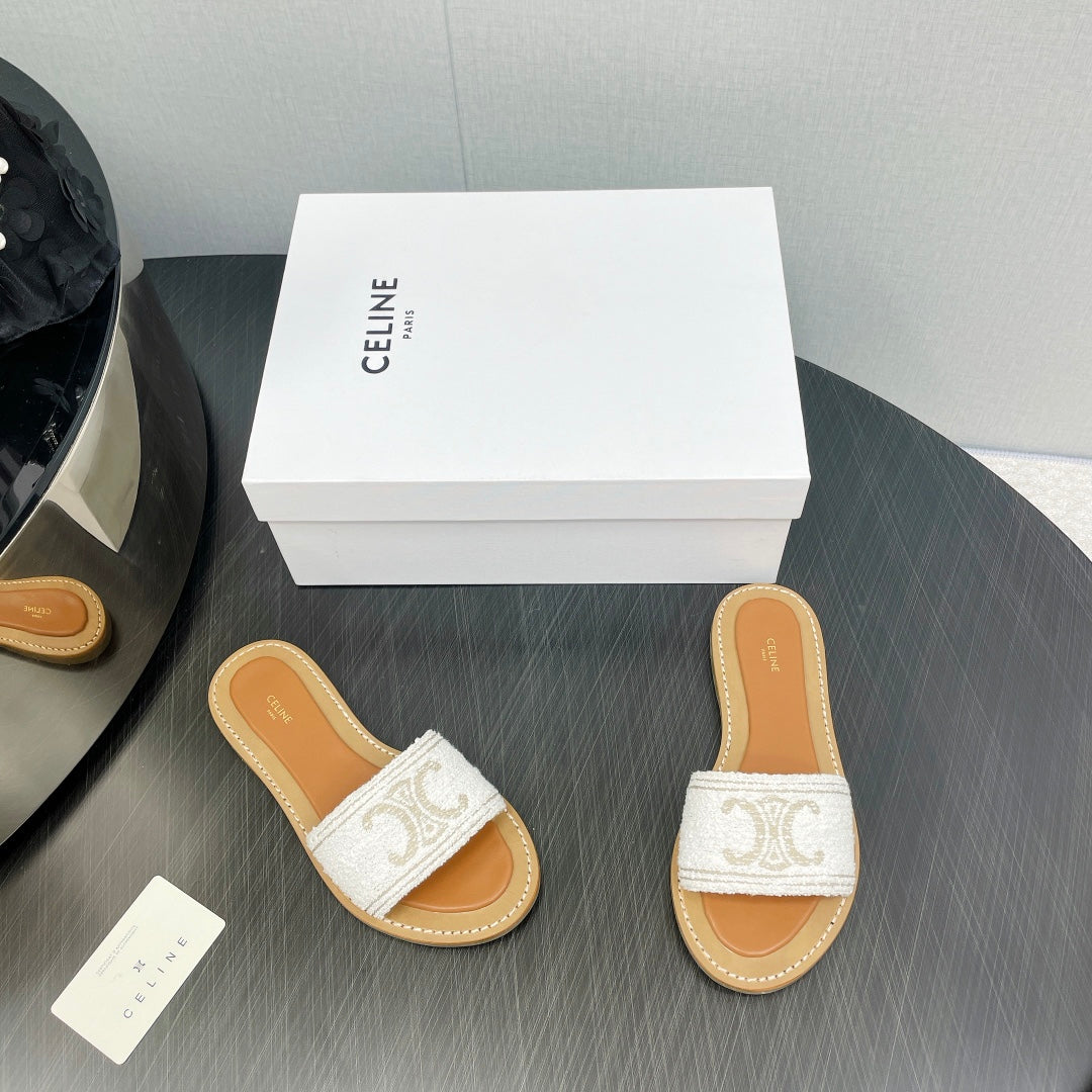 LYMPIA MULE IN TRIOMPHE JACQUARD WOOLLEN FABRIC ECRU