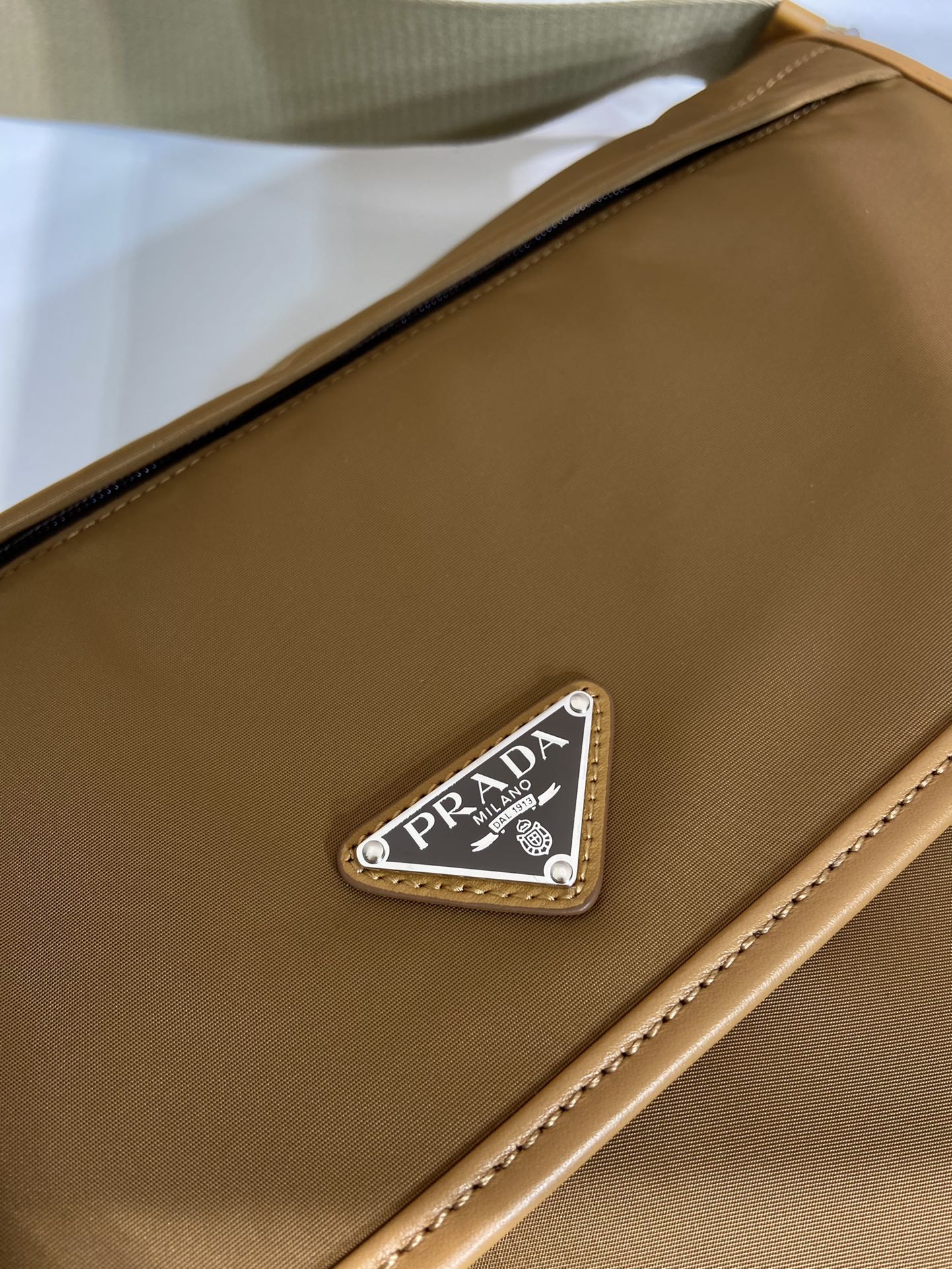 LARGE FLAP BAG 30 IN CIDER BROWN RE-NYLON AND CALFSKIN TRIM