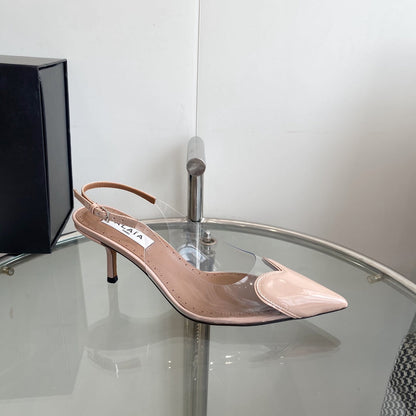 ALAIA HIGH 6 CM SLINGBACK IN BEIGE CREAM PATENT CALFSKIN AND FILM